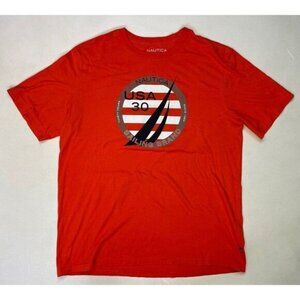 Nautica Sailing USA Graphic T-shirt Men Classic Fit Large Orange Short Sleeve